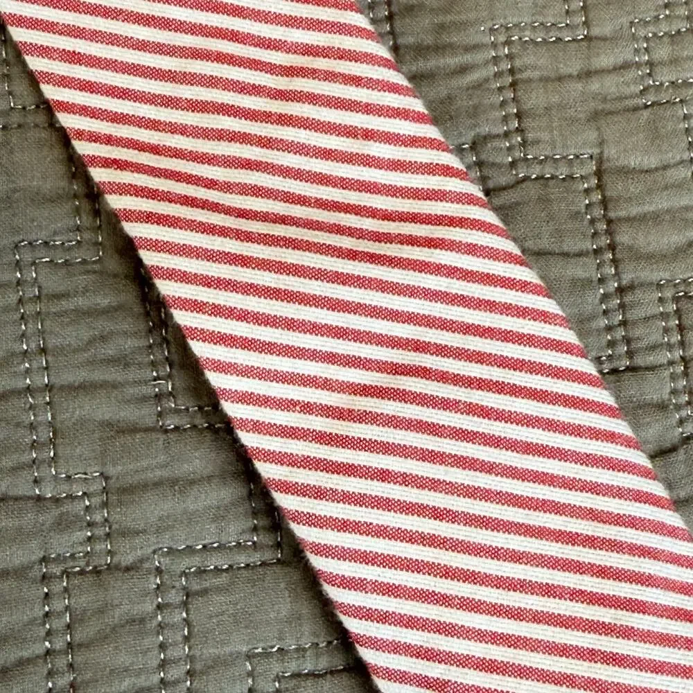 2 Red White Stripe Seersucker Ties Neck Bow Tie Brothers Set Lot Rugged Butts